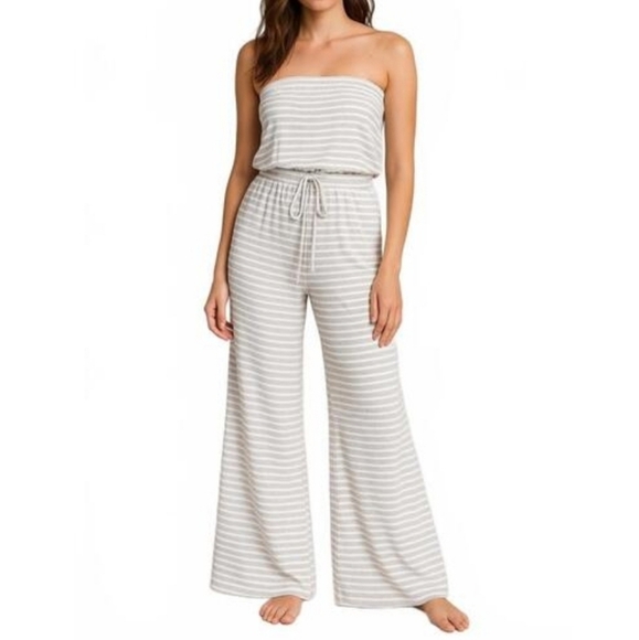 Beach Break Striped Off-Shoulder Jumpsuit - Picture 1 of 9